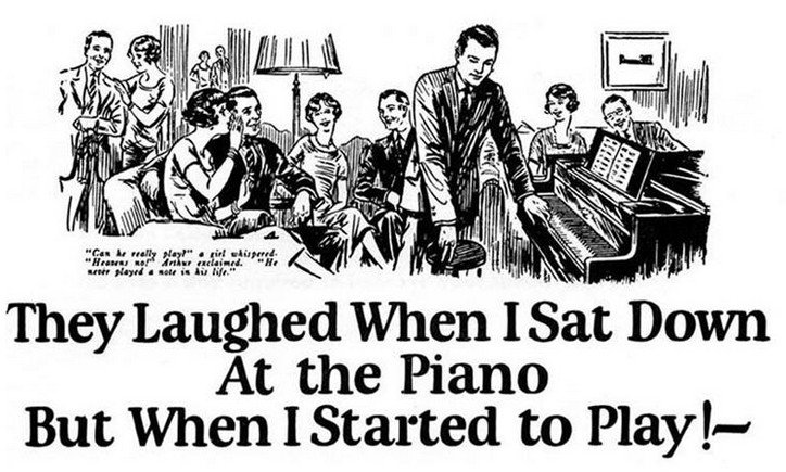 ad with a piano illustration